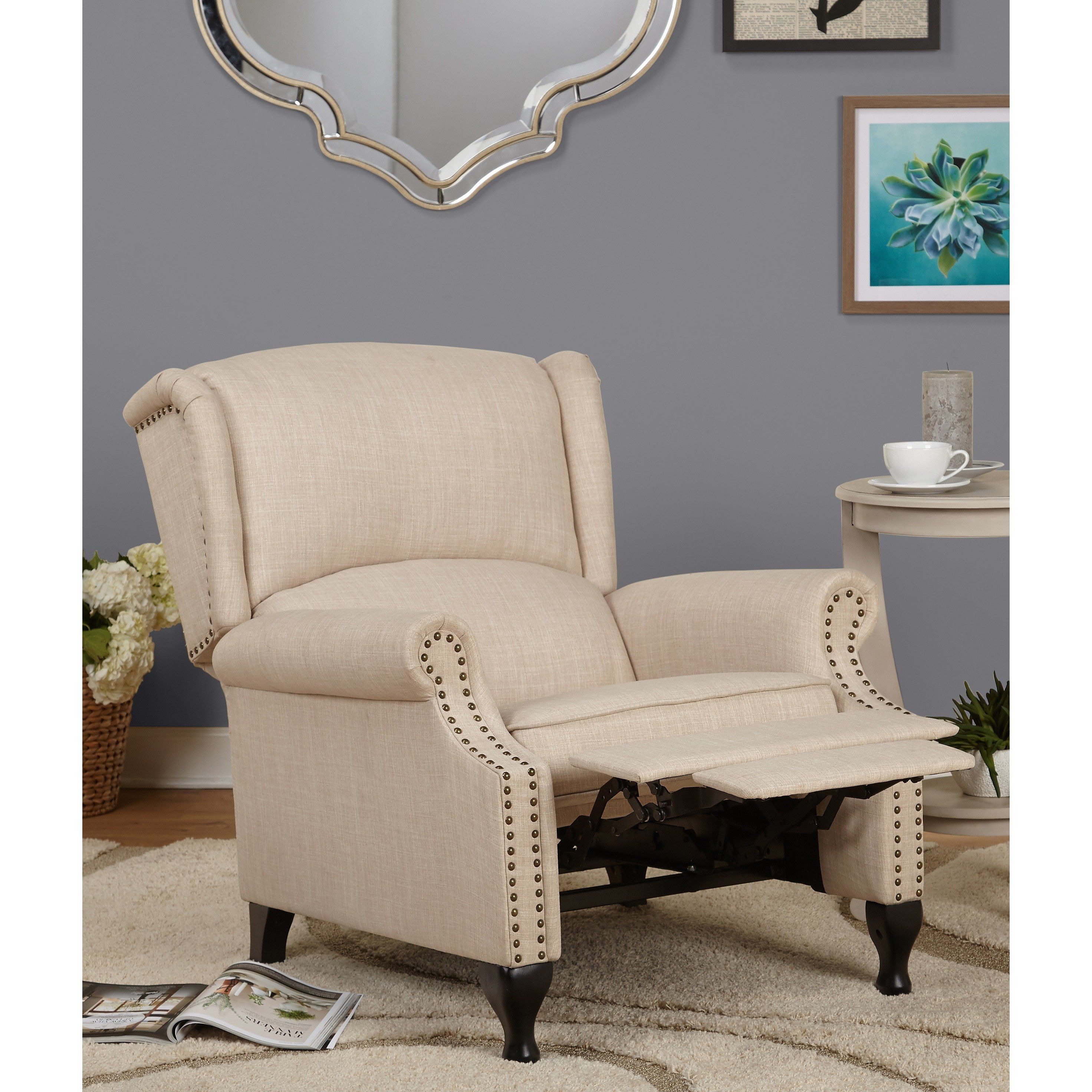 Shop Simple Living Upholstered Wing Recliner – Free Shipping Today With Regard To Franco Iii Fabric Swivel Rocker Recliners (Photo 17 of 25)