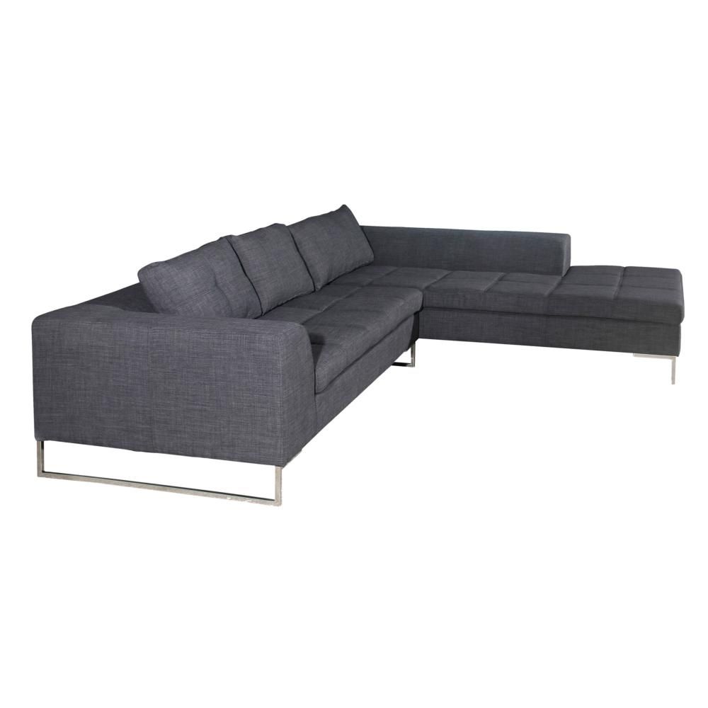 Sulla Sofa Sectional W/ Right Chaise In Charcoal Fabric On Polished Pertaining To Aquarius Dark Grey Sofa Chairs (Photo 14 of 25)