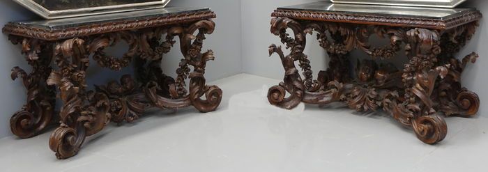 Trendy Roman Metal Top Console Tables Intended For A Near Pair Of Baroque Carved Walnut Console Tables – With Black (Photo 21 of 25)