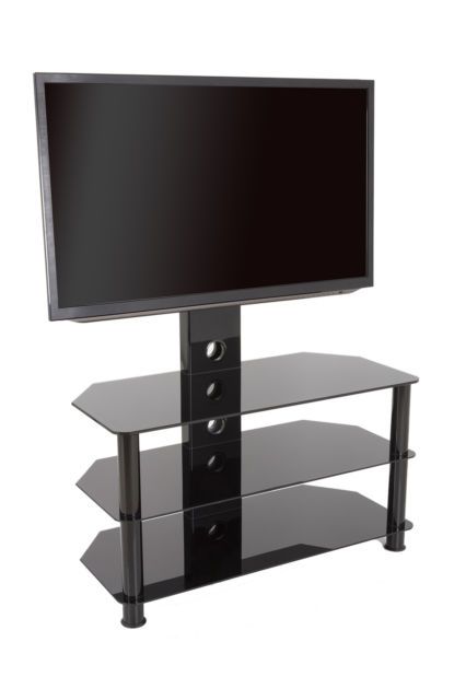 Trendy Upright Tv Stands Pertaining To King Upright Cantilever Tv Stand With Bracket Black Glass Shelves (Photo 7413 of 7825)
