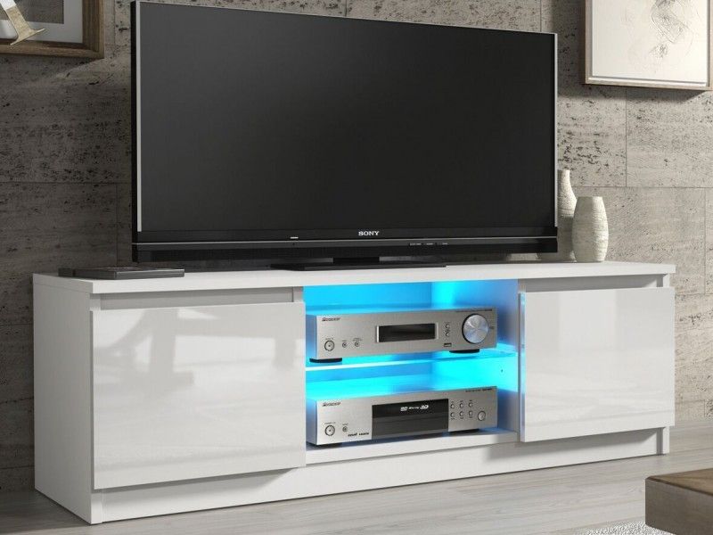 Well Known Modern White Gloss Tv Stands Intended For White Gloss Tv Unit Cabinet With Glass Shelf And Led Light 120cm (Photo 7186 of 7825)