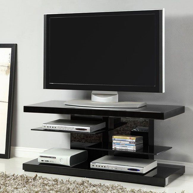 Well Known Shiny Black Tv Stands For High Gloss Black Tv Stand W/ Glass Shelves Coaster Furniture (Photo 6857 of 7825)