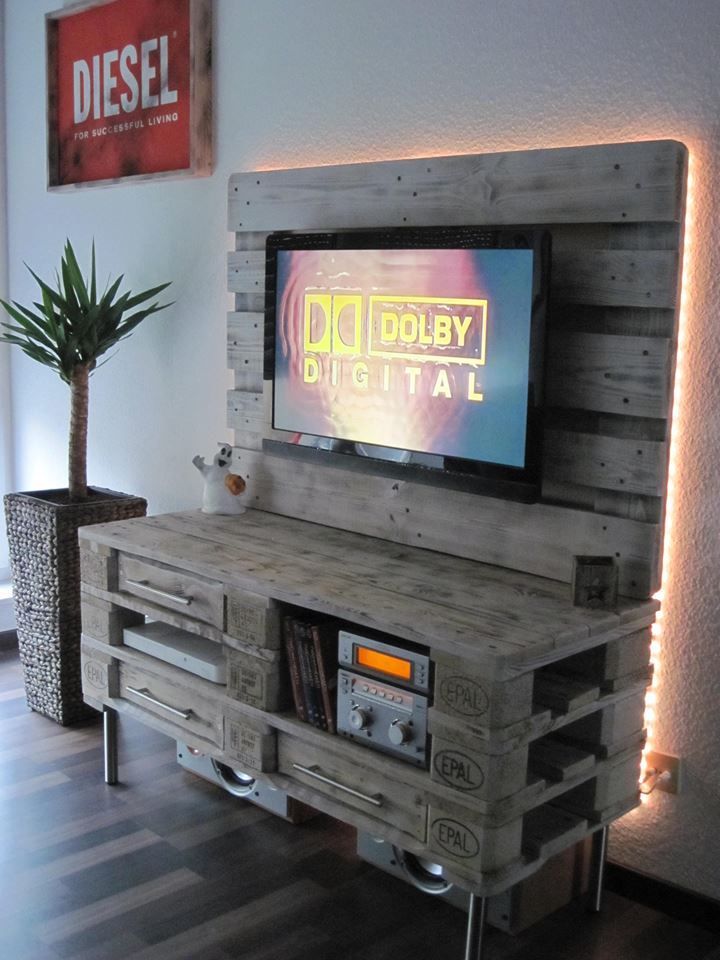 Well Known Upright Tv Stands For Handmade Pallet Media Console Table With An Upright Back Panel (Photo 7425 of 7825)