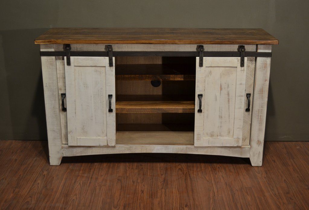 Widely Used Rustic White Tv Stands Inside Greenview Sliding Door Distressed White Tv Stand – 60" (Photo 7239 of 7825)