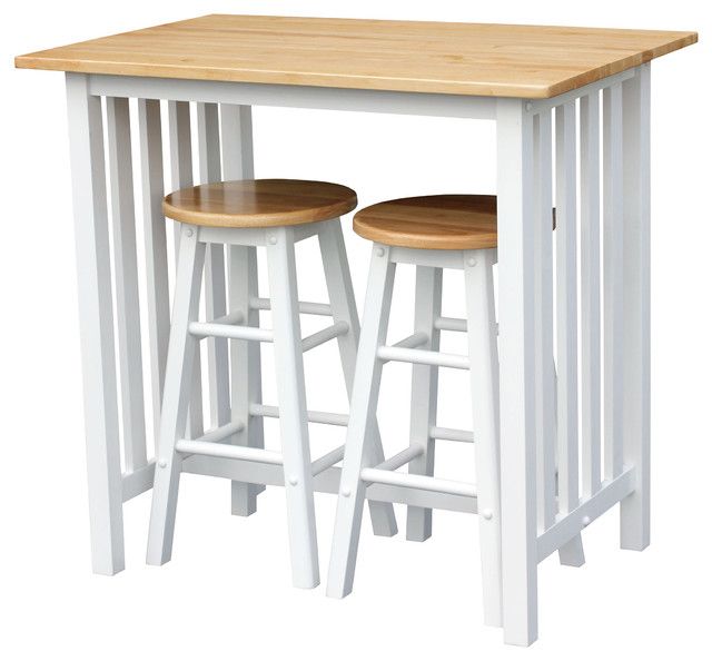 3 Piece Breakfast Set With Solid American Hardwood Top, White For 3 Piece Breakfast Dining Sets (Photo 7670 of 7825)