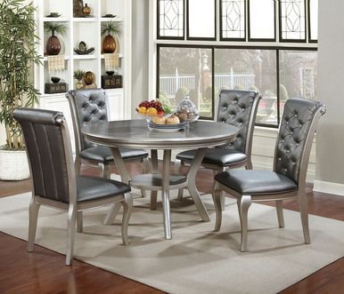 48" Amina 5 Piece Champagne Round Table Set In 2019 | Decor Ideas Intended For Kieffer 5 Piece Dining Sets (Photo 15 of 25)