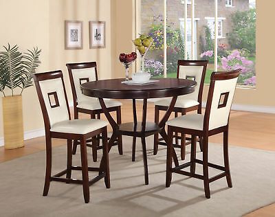 Acme Oswell 5 Piece Counter Height Set In Cream And Cherry Finish 71609 Regarding Kernville 3 Piece Counter Height Dining Sets (View 16 of 25)