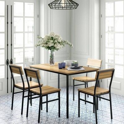 Allblessings 5 Pcs. Wood Dining Set Kitchen Dinette Table Set W Pertaining To Sundberg 5 Piece Solid Wood Dining Sets (Photo 25 of 25)