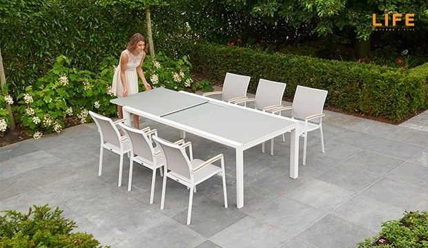 Anabel Dining Extendable Weiß – Life Outdoor Living Pertaining To Osterman 6 Piece Extendable Dining Sets (set Of 6) (Photo 7800 of 7825)