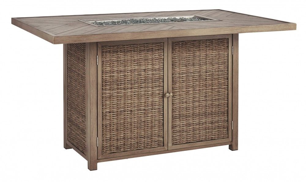 Beachcroft – Beige – Rect Bar Table W/fire Pit Intended For Tappahannock 3 Piece Counter Height Dining Sets (View 16 of 25)