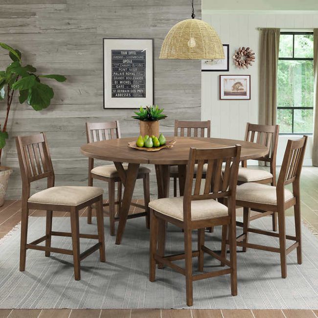 Bernard 7 Piece Counter Height Square To Round Dining Set With Regard To Biggs 5 Piece Counter Height Solid Wood Dining Sets (Set Of 5) (View 6 of 25)