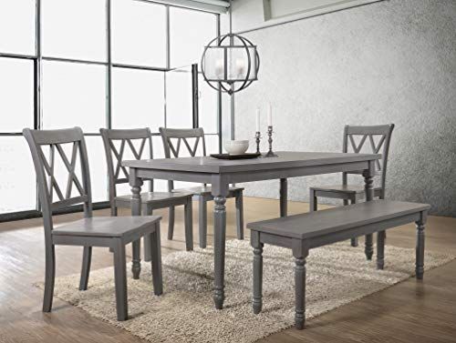 Best Master Furniture Paige 6 Pcs Dining Set With Bench Rustic Grey With Miskell 3 Piece Dining Sets (Photo 7704 of 7825)