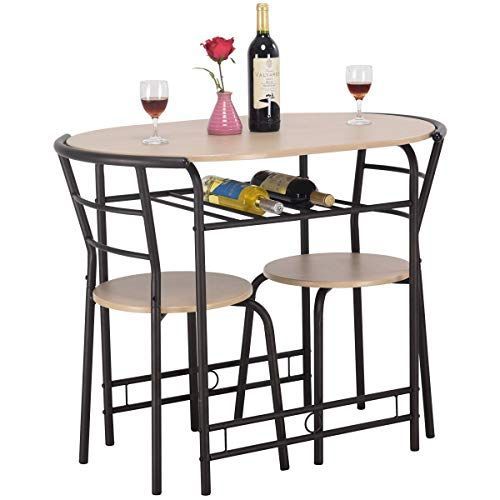 Contemporary 3 Piece Dining Set  1 Table With Wine Rack, 2 Ergonomic For Miskell 3 Piece Dining Sets (Photo 7701 of 7825)