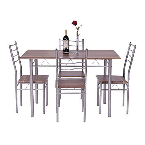 Home Kitchen 5 Piece Dining Table Set Wood Metal Kitchen Breakfast Within Sundberg 5 Piece Solid Wood Dining Sets (Photo 5 of 25)