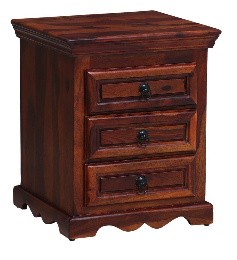 Linette Solid Wood Bedside Table With 3 Drawers In Honey Oak Finish Amberville With Regard To Linette 5 Piece Dining Table Sets (View 22 of 25)