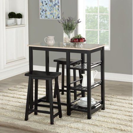 Mainstays Wood 3 Piece Tavern Set With Storage Shelves – Walmart For Winsted 4 Piece Counter Height Dining Sets (View 6 of 25)