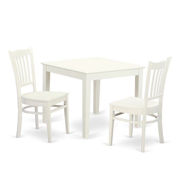 Oxgr3 W 3 Piece Breakfast Nook Table And 2 Wood Dining Room Chair In Linen  White Finish Inside 3 Piece Breakfast Dining Sets (View 14 of 25)