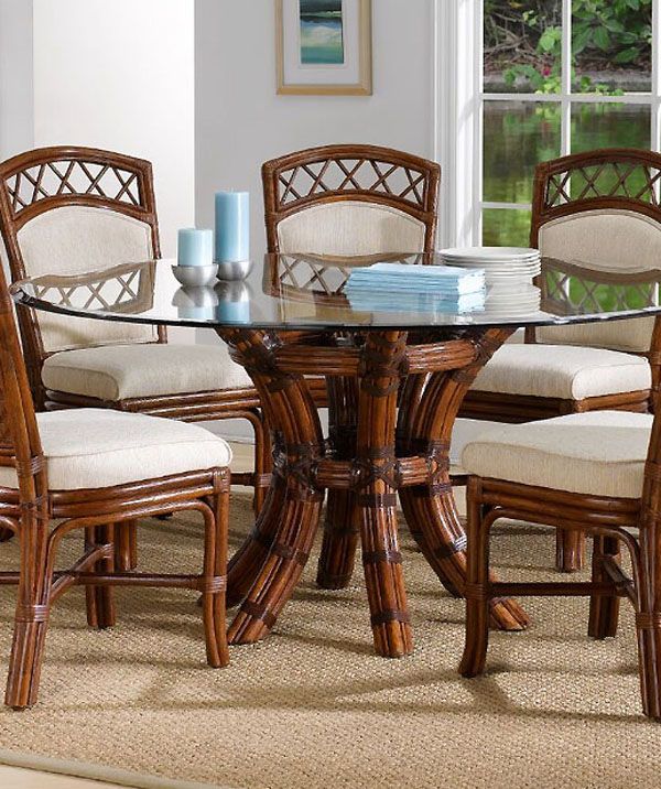 Saint Croix Dining Table With 54 Inch Round Glass From Classic Rattan Model  8359Gl54 For Saintcroix 3 Piece Dining Sets (View 23 of 25)