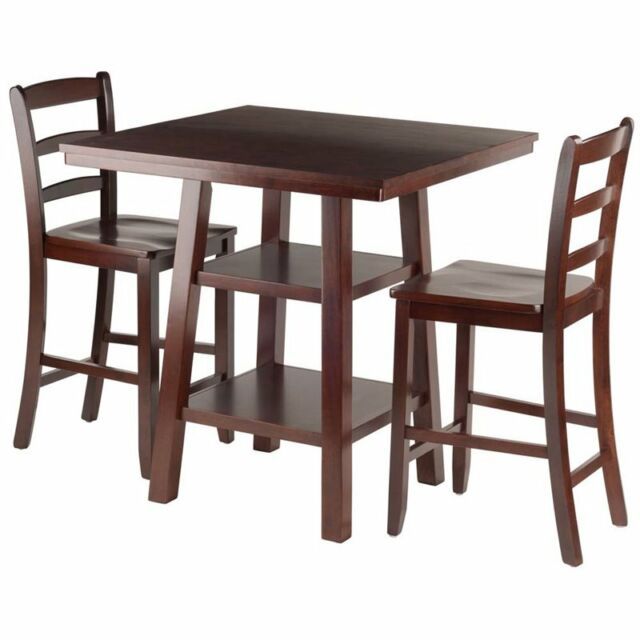 Winsome Wood Orlando 3 Piece Set High Table 2 Shelves With 2 Ladder Back  Stools With Regard To Winsome 3 Piece Counter Height Dining Sets (Photo 7712 of 7825)