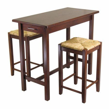 Winsome Wood 3 Piece Counter Height Pub Set With Rush Stools Regarding Winsome 3 Piece Counter Height Dining Sets (Photo 1 of 25)