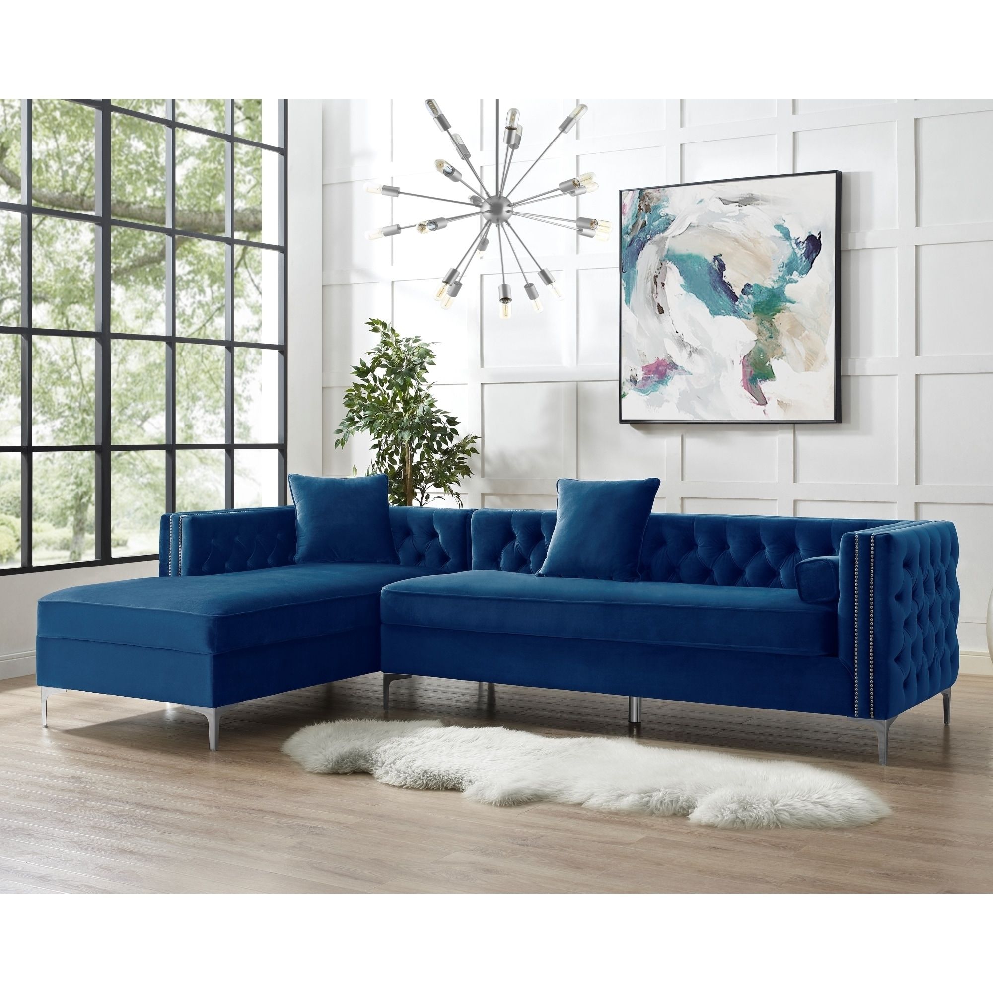 115" Dante Velvet Button Tufted Left Facing Chaise Inside Monet Right Facing Sectional Sofas (View 1 of 15)