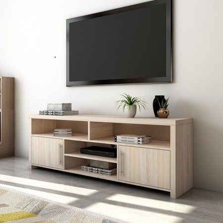 140cm Tv Stand Cabinet 2 Doors Wood Entertainment Unit Throughout Fashionable Richmond Tv Unit Stands (View 11 of 15)