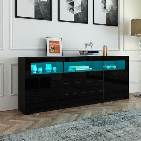 160Cm Tv Stand Cabinet Sideboard With Black High Gloss Within Trendy Ktaxon Modern High Gloss Tv Stands With Led Drawer And Shelves (View 4 of 15)