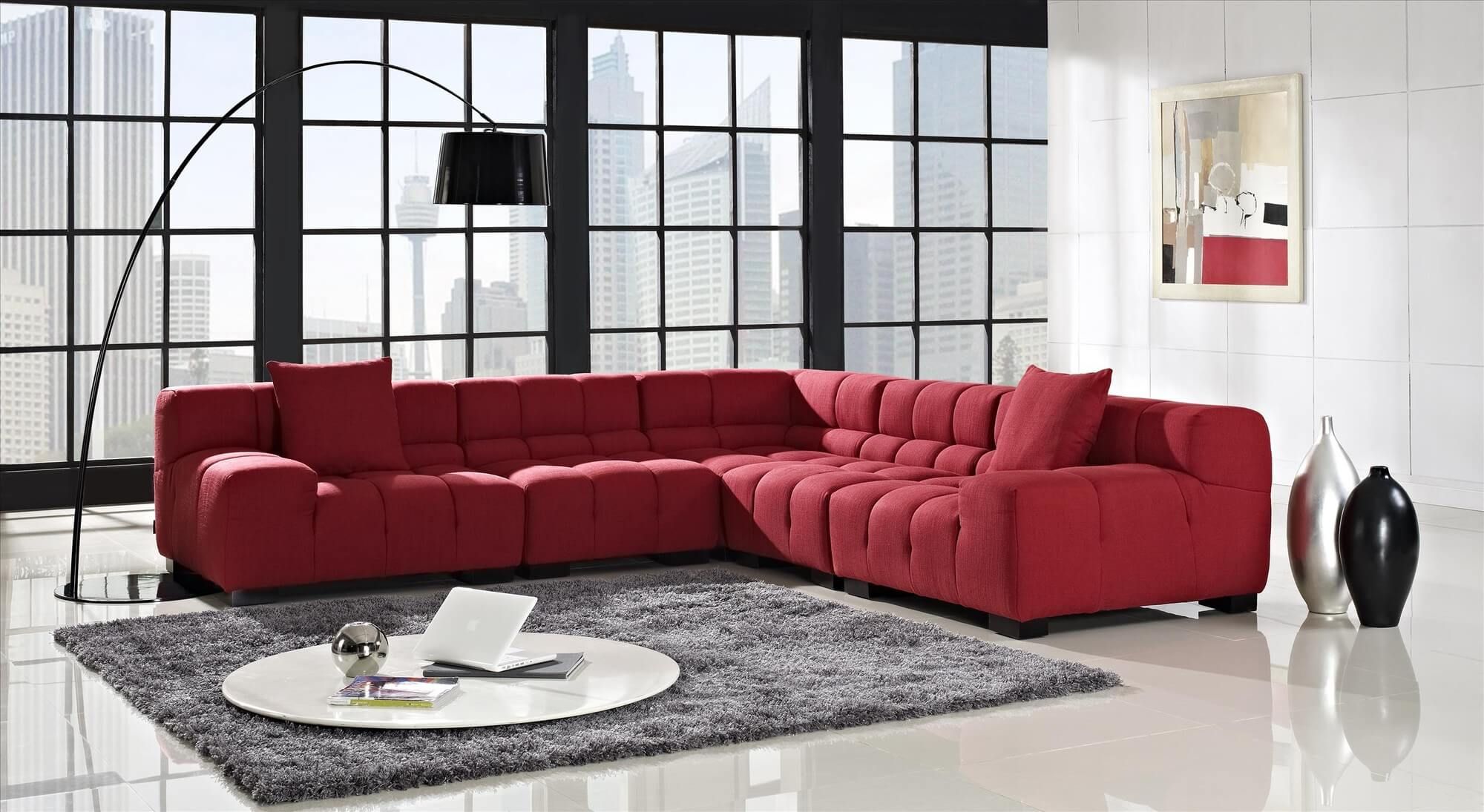 18 Stylish Modern Red Sectional Sofas Regarding Mireille Modern And Contemporary Fabric Upholstered Sectional Sofas (Photo 13 of 15)