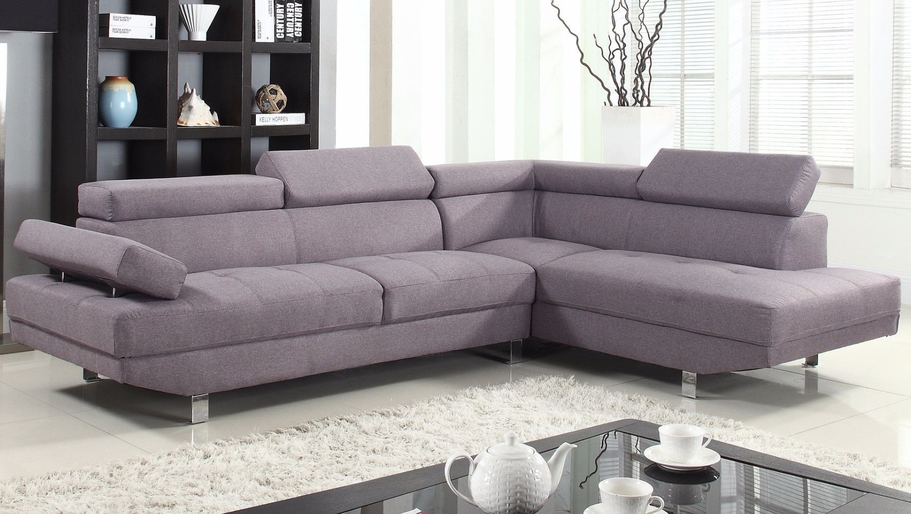 2 Piece Modern Linen Fabric Right Facing Chaise Sectional In 2pc Burland Contemporary Chaise Sectional Sofas (View 2 of 15)