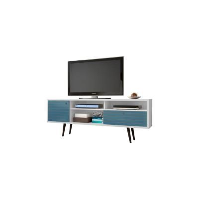 2018 Prepac Milo Mid Century Modern 56&quot; Tv Console Stands Pertaining To Manhattan Comfort Liberty Mid Century White And Aqua Blue (View 6 of 15)