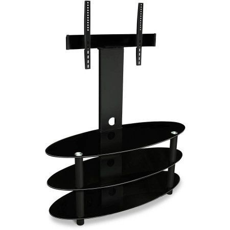 2018 Whalen Furniture Black Tv Stands For 65" Flat Panel Tvs With Tempered Glass Shelves Pertaining To Mount It Tv Entertainment Center Stand With Mount, Fits  (View 9 of 15)