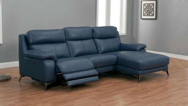 2Pc Modern Blue Top Grain Cow Hide Power Recliner Sofa Within Bloutop Upholstered Sectional Sofas (View 2 of 15)