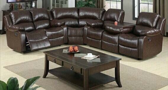 3 Pc Jerome Collection Brown Bonded Leather Upholstered Regarding 3pc Bonded Leather Upholstered Wooden Sectional Sofas Brown (Photo 11 of 15)