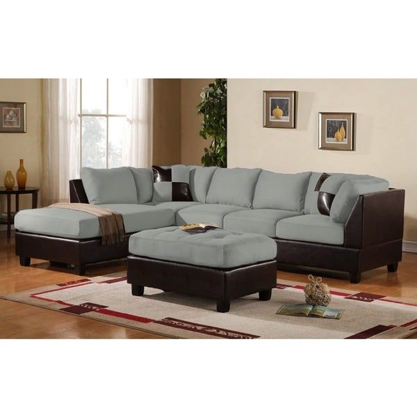 3 Piece Modern Soft Reversible Grey Microfiber And Faux Inside 2Pc Luxurious And Plush Corduroy Sectional Sofas Brown (View 6 of 15)