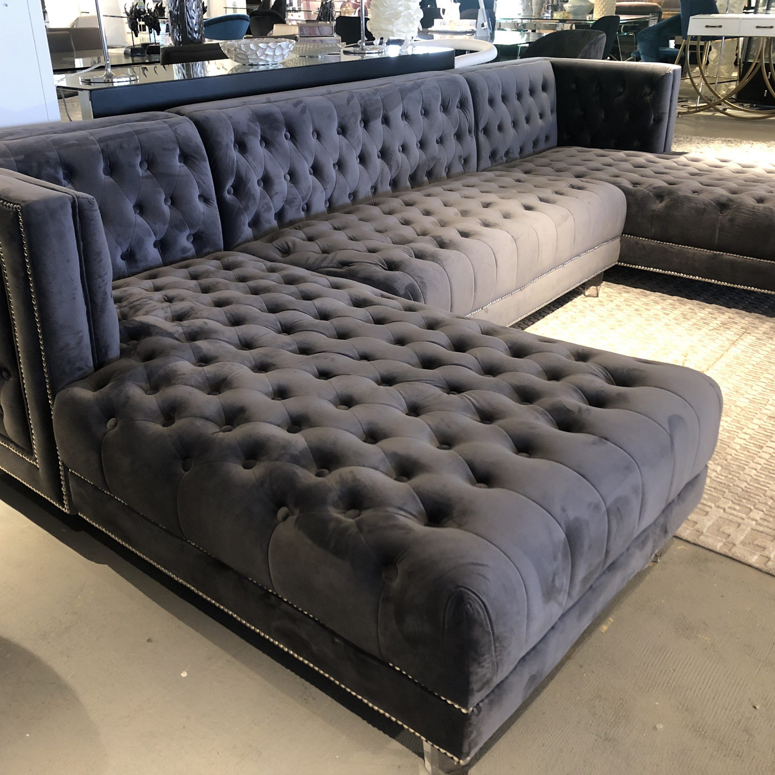 3Pc Blue Velvet Sectional Sofa Intended For Molnar Upholstered Sectional Sofas Blue/Gray (View 8 of 15)