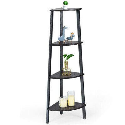4 Tier Modern Style Display Shelf Stand Metal Corner Throughout Most Up To Date Contemporary Black Tv Stands Corner Glass Shelf (View 8 of 15)