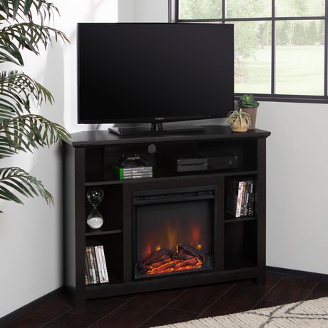 44" Black Wood Corner Highboy Fireplace Tv Stand (View 14 of 15)