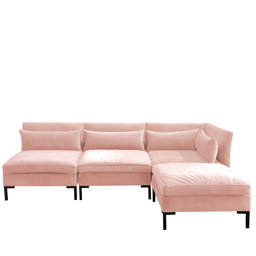 4Pc Alexis Sectional With Black Metal Y Legs Blush Velvet With Regard To 4Pc Alexis Sectional Sofas With Silver Metal Y Legs (View 1 of 15)