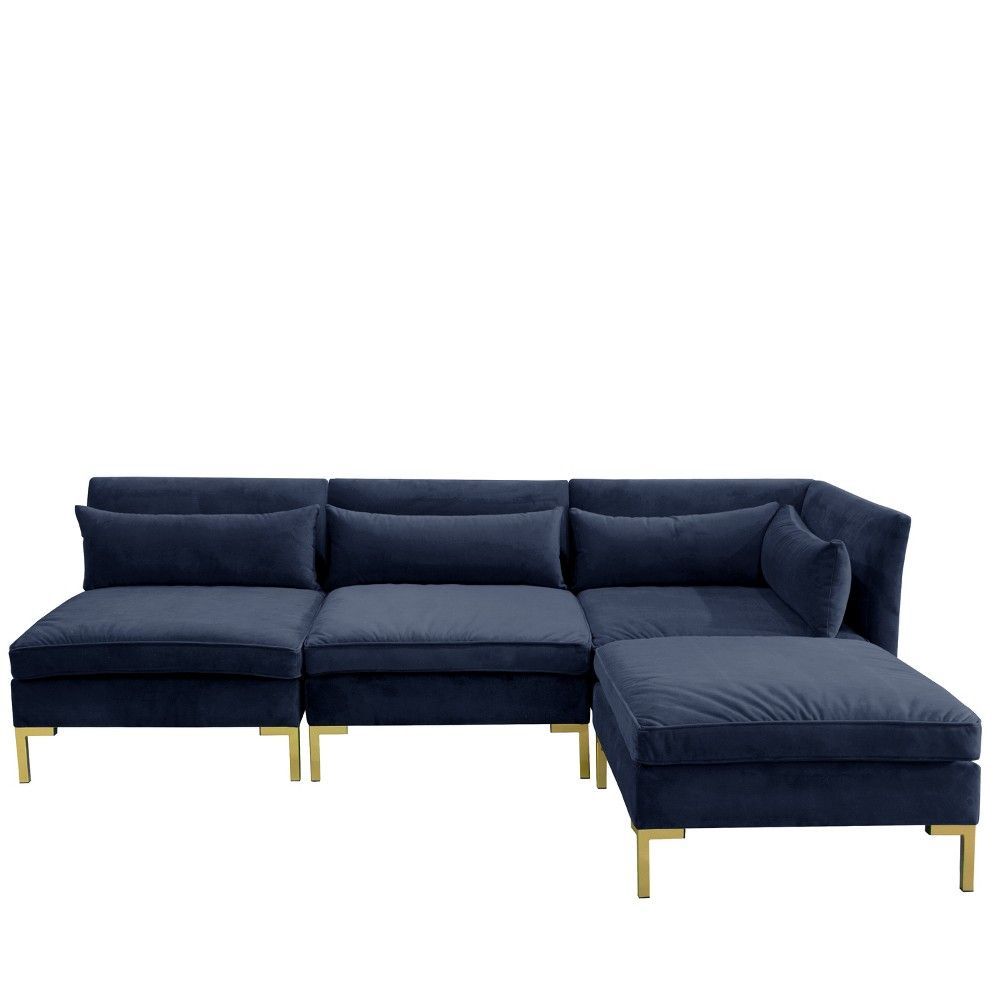 4Pc Alexis Sectional With Brass Metal Y Legs Navy Velvet Regarding 4Pc Alexis Sectional Sofas With Silver Metal Y Legs (View 5 of 15)