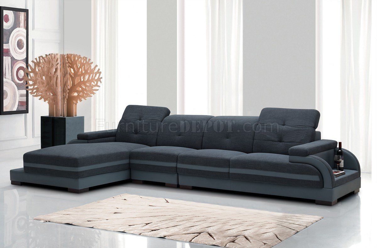5132 Sectional Sofa In Blue Fabric & Grey Bonded Leather Pertaining To Molnar Upholstered Sectional Sofas Blue/Gray (View 1 of 15)
