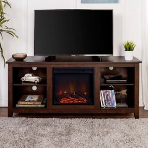 58" Rustic Fireplace Tv Stand In Traditional Brown In Preferred Avalene Rustic Farmhouse Corner Tv Stands (View 13 of 15)