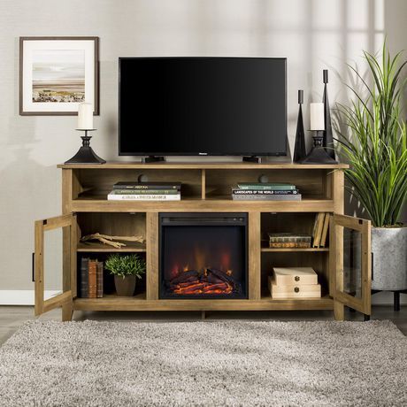 58" Wood Highboy Fireplace Tv Stand – Rustic Oak (View 10 of 15)