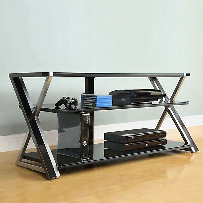65 Inch Tv Stand Black With Tempered Glass Shelves For For Well Known Glass Shelf With Tv Stands (View 3 of 15)