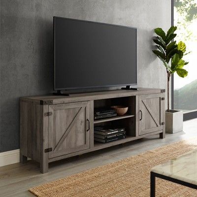 70" Modern Farmhouse Barn Door Tv Stand Gray Wash With Regard To Widely Used Robinson Rustic Farmhouse Sliding Barn Door Corner Tv Stands (View 11 of 15)