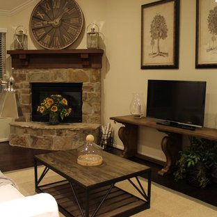 75 Beautiful Farmhouse Family Room With A Corner Fireplace Throughout Newest Dark Brown Corner Tv Stands (Photo 15 of 15)