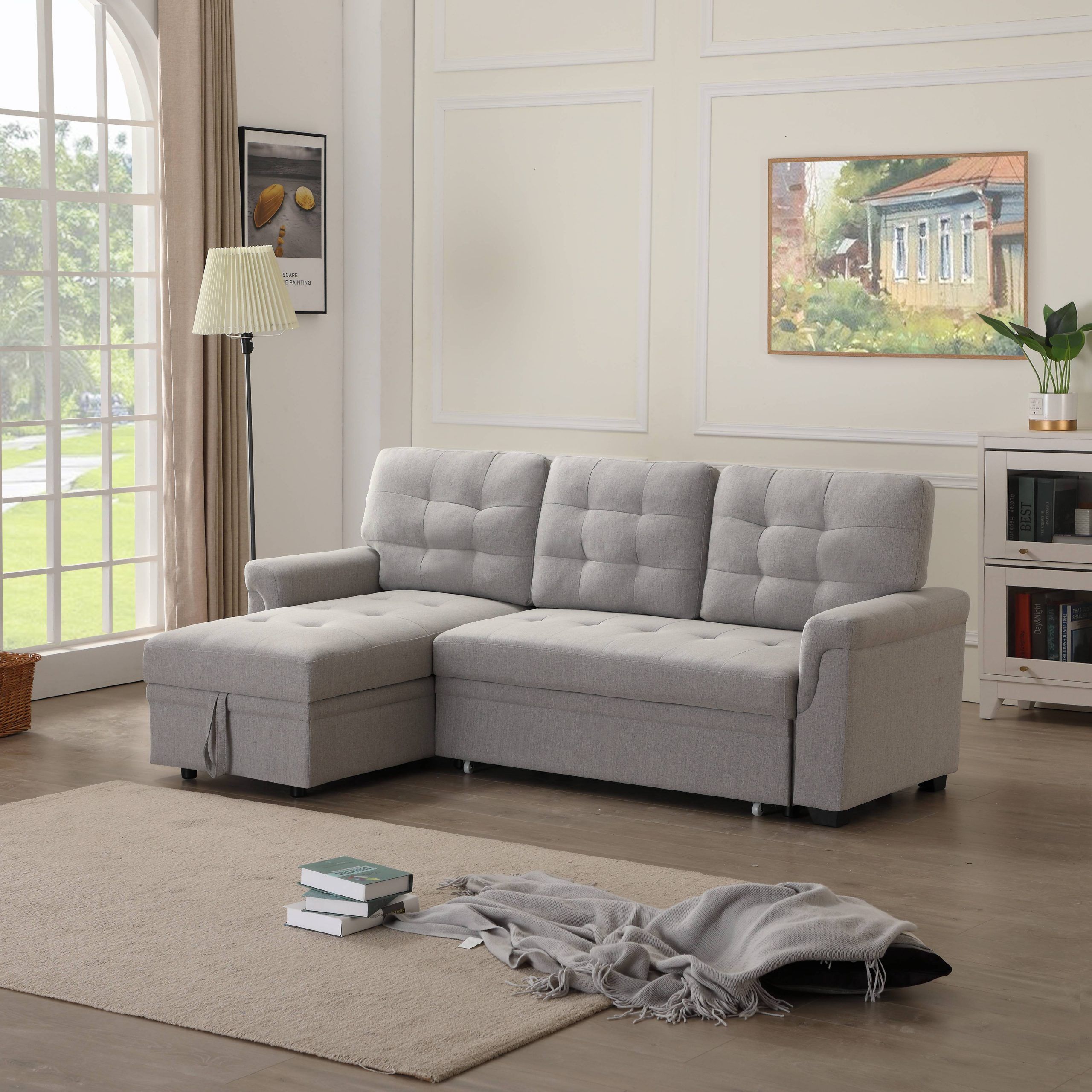 86"w Modern Sectional Sofa Bed With Reversible Chaise, L Throughout Easton Small Space Sectional Futon Sofas (View 11 of 15)