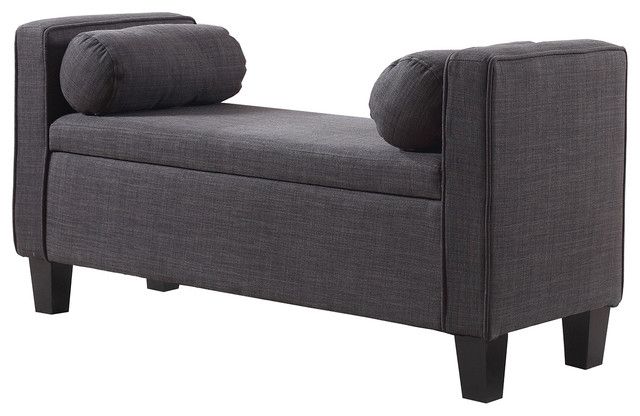 Aalia Upholstered Linen Storage Bench With Arms, Gray Within Antonio Light Gray Leather Sofas (View 4 of 15)