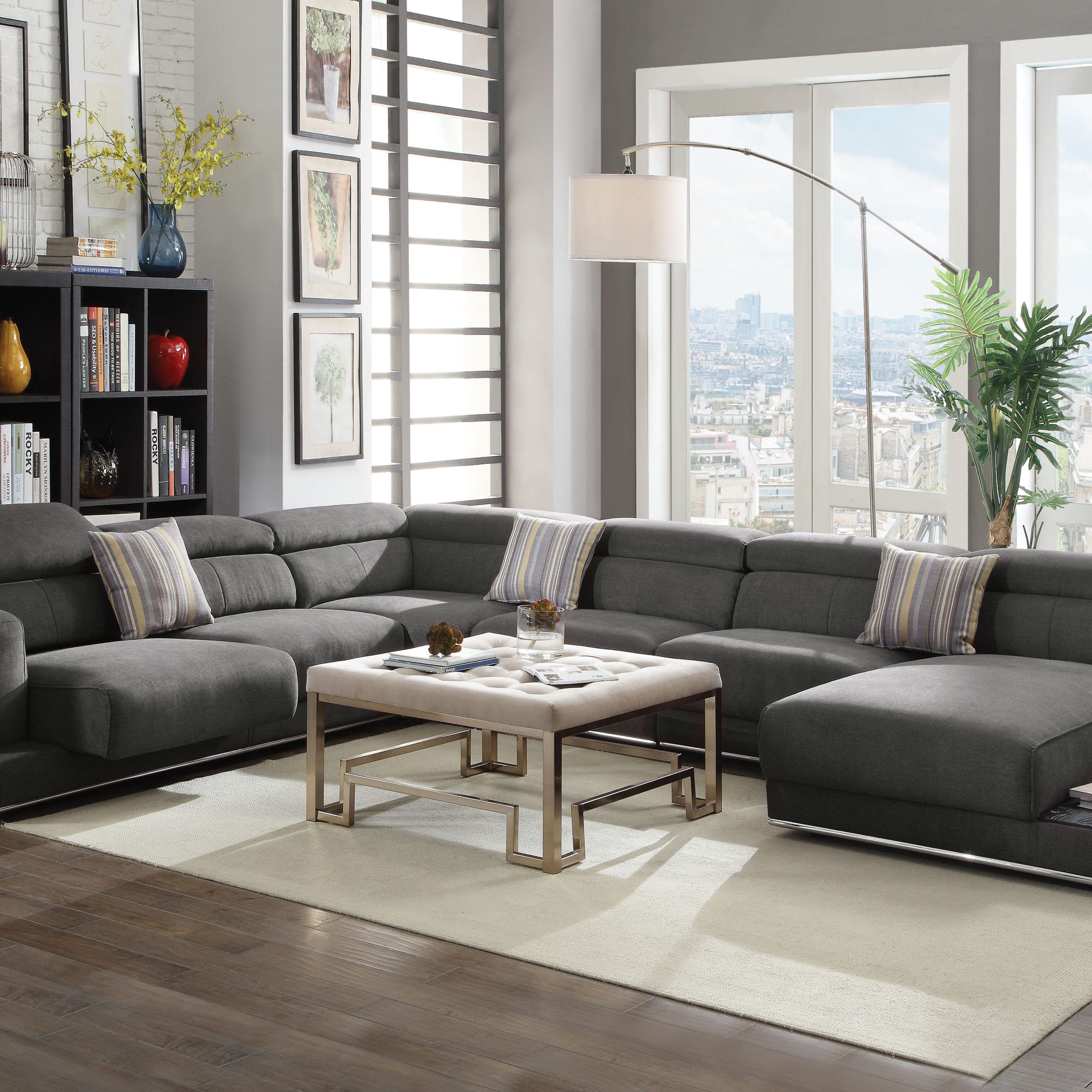 Acme Alwin Sectional Sofa In Dark Gray Fabric Upholstery With Regard To Polyfiber Linen Fabric Sectional Sofas Dark Gray (View 12 of 15)