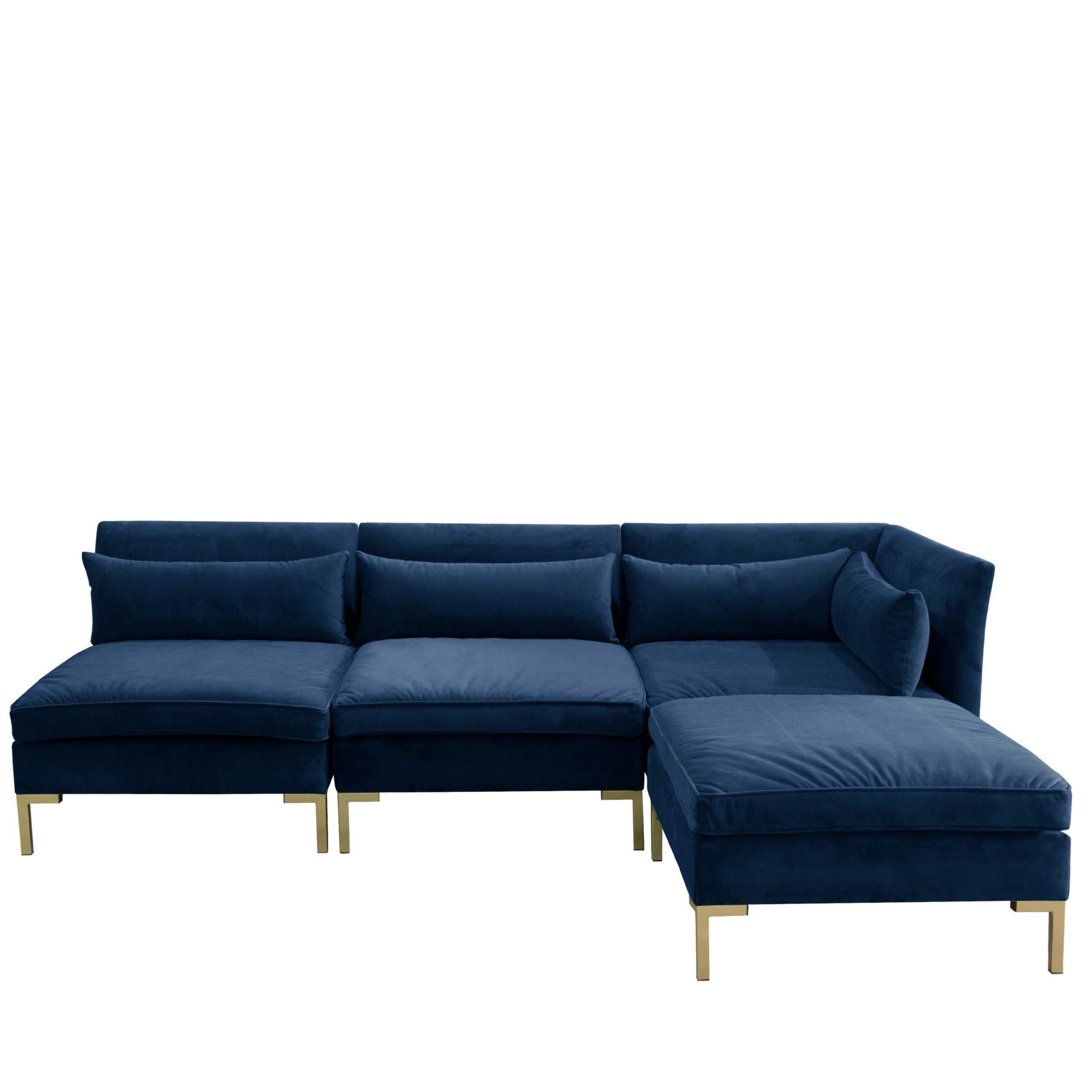 Alaina Velvet Sectional, Navy | Modular Sectional Sofa With Regard To 4Pc Alexis Sectional Sofas With Silver Metal Y Legs (View 10 of 15)