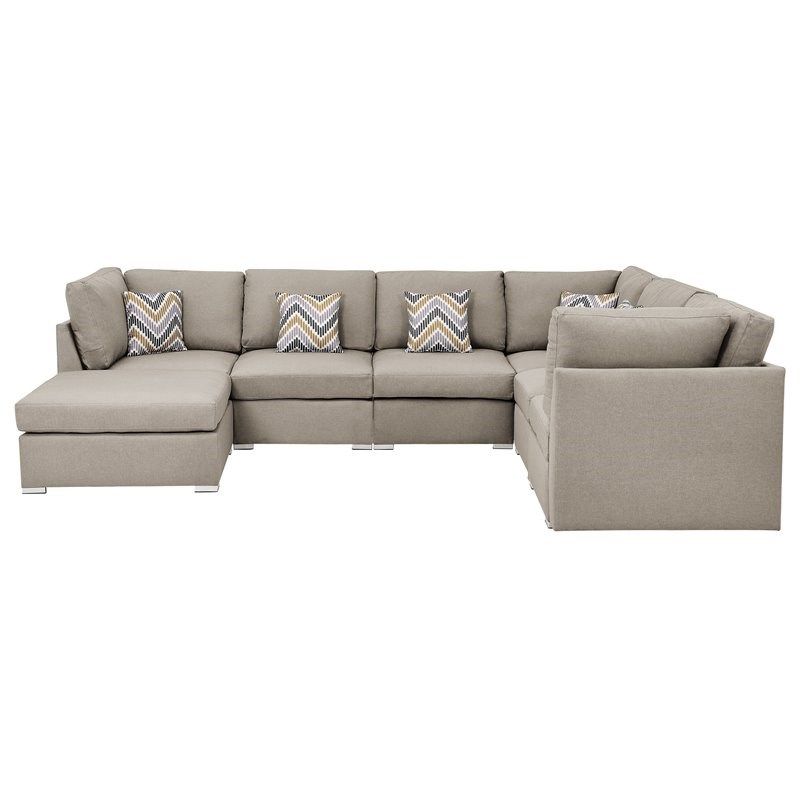 Amira Beige Fabric Reversible Modular Sectional Sofa With Pertaining To Clifton Reversible Sectional Sofas With Pillows (View 14 of 15)